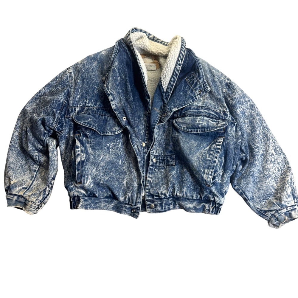 VTG Men's Coda Acid Wash Denim Trucker Bomber Sherpa Lined Jacket S/M  Retro Y2k